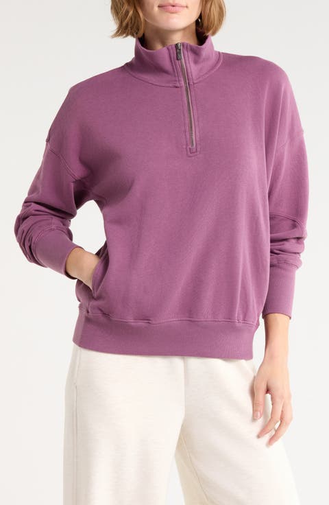 Rib Panel Quarter Zip Terry Pullover
