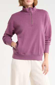 Rib Panel Quarter Zip Terry Pullover