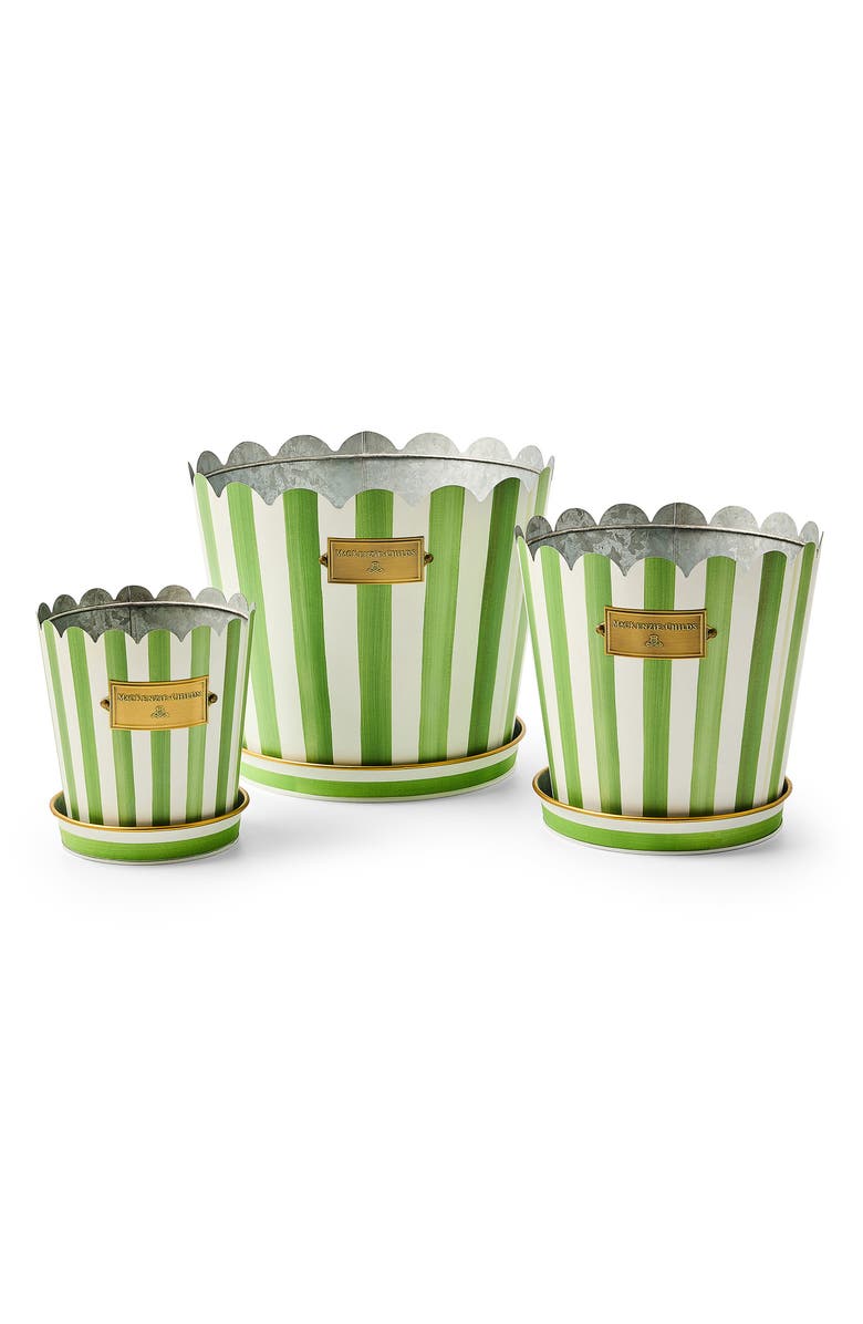 MACKENZIE CHILDS Grass Green Stripe Set of 3 Pots & Saucers, Main, color, Green