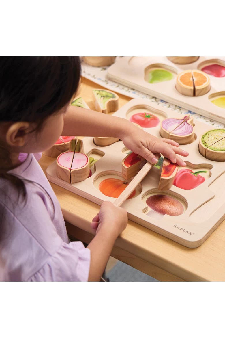 Wooden Slice & Match Fruit & Vegetable Puzzles, Alternate, color, Beige