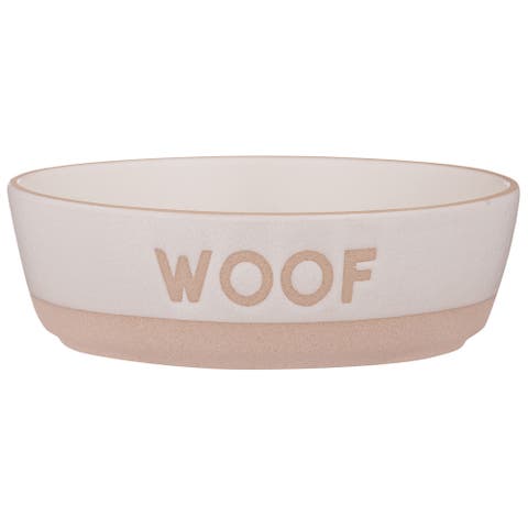 Woof Dog Bowl, 5.9 Inch, 18.6oz, Cream & Tan