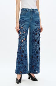 Bayeas Embroidered High Waist Wide Leg Jeans