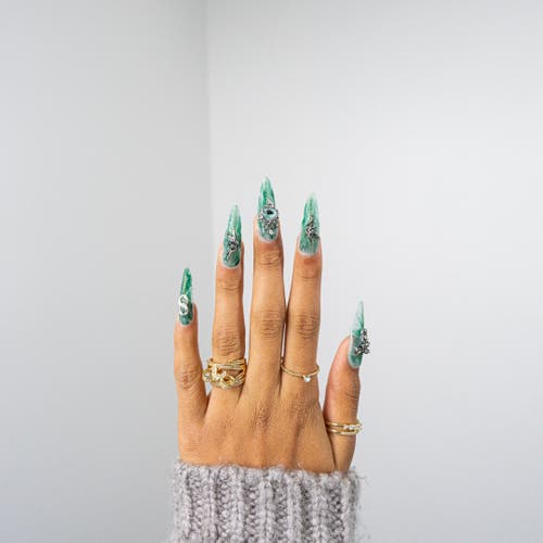 3h Nails Yourvendor Handmade Stiletto Press-on Nails In Blue
