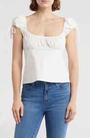 Elodie Shirred Cap Sleeve Cotton Crop Top