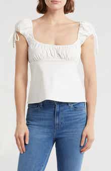 Elodie Shirred Cap Sleeve Cotton Crop Top
