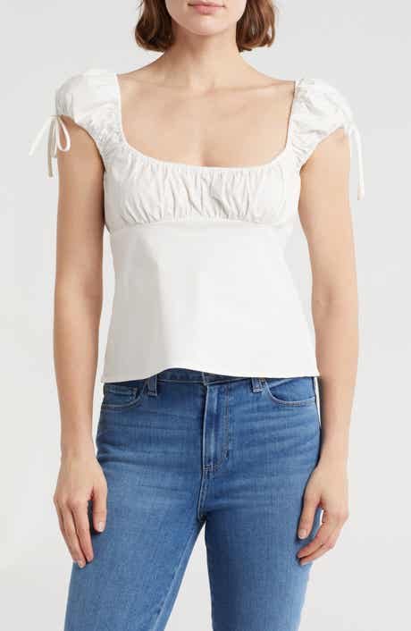 Elodie Shirred Cap Sleeve Cotton Crop Top