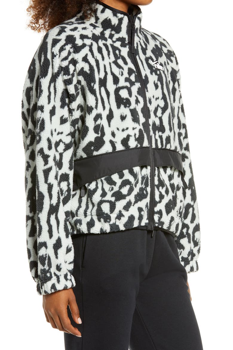 Sportswear Animal Print Fleece Jacket, Alternate, color, DK SMOKE GREY/ BLACK/ WHITE