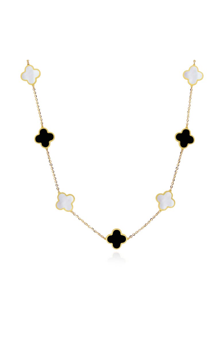 The Lovery Fine Jewelry Small Mother of Pearl and Onyx Mixed Clover Necklace, Main, color, Mother Of Pearl And Onyx
