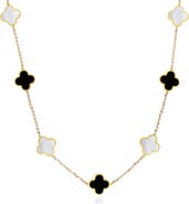 The Lovery Fine Jewelry Small Mother of Pearl and Onyx Mixed Clover Necklace