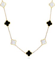 The Lovery Fine Jewelry Small Mother of Pearl and Onyx Mixed Clover Necklace
