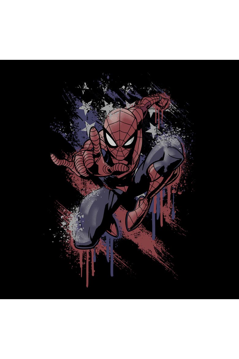 Boy's Marvel Spider-Man Spidey Americana Pose  Graphic T-Shirt, Alternate, color, Black