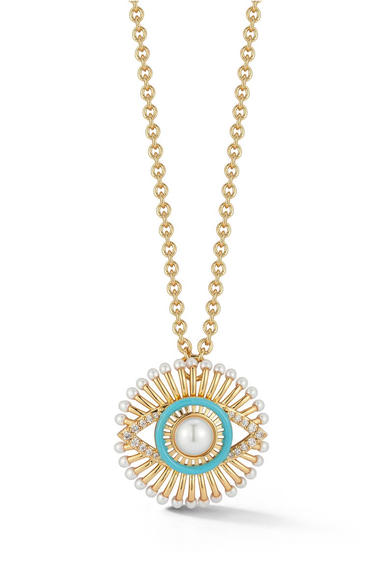 CHLOE AND MADISON Faux Pearl Evil Eye Pendant Necklace, Main, color, 