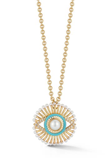 Chloe & Madison Chloe And Madison Faux Pearl Evil Eye Pendant Necklace In Gold