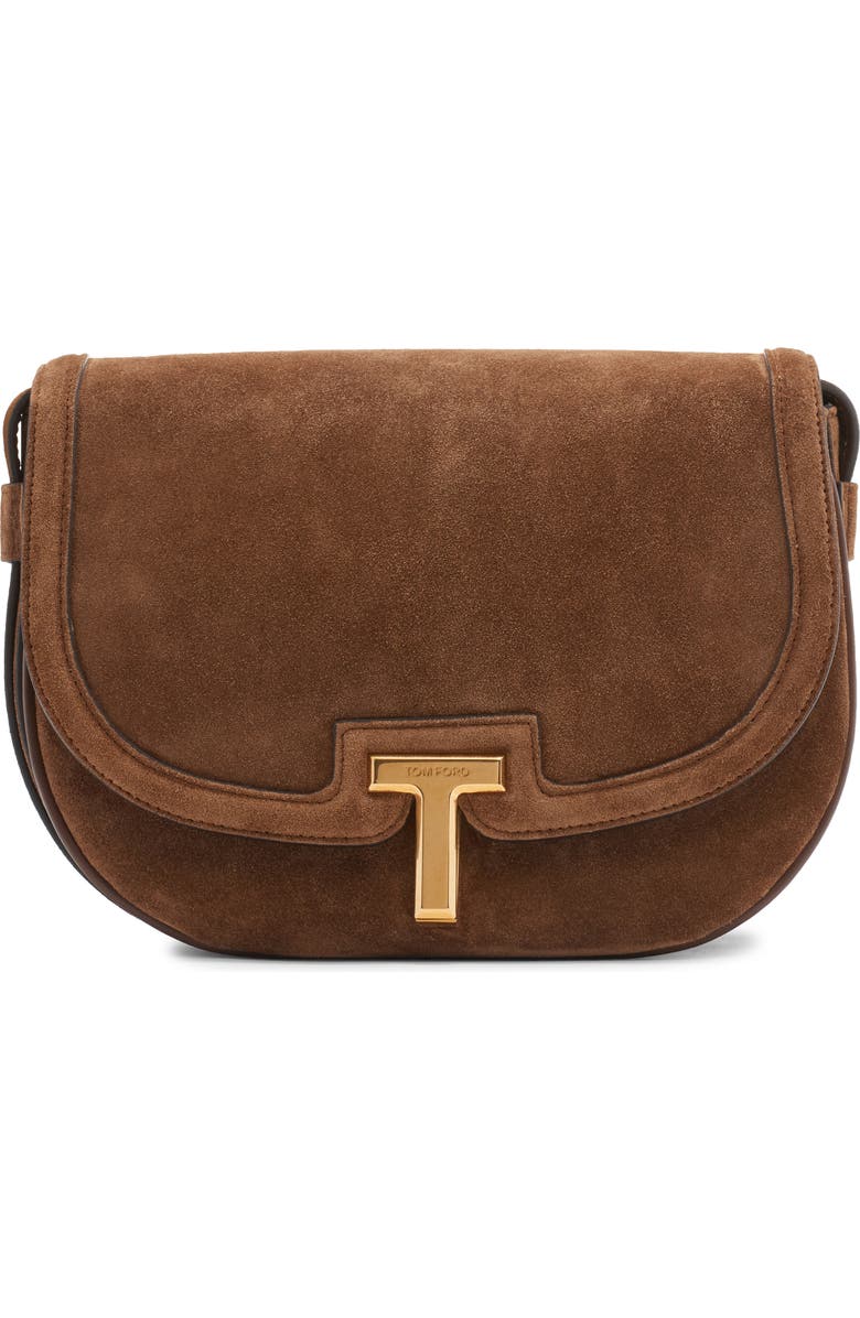 TOM FORD Small Wallis Suede Saddle Bag, Main, color,