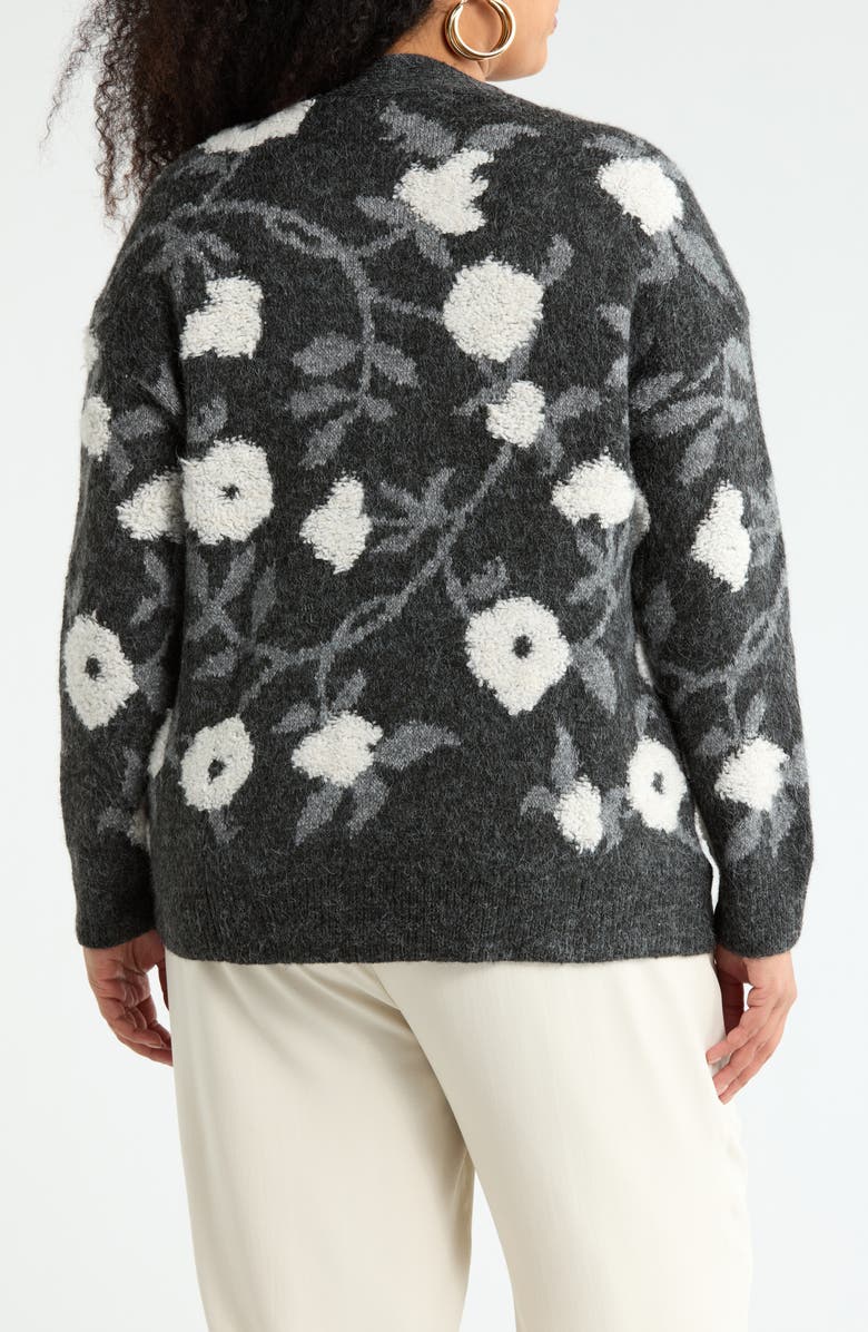 DR2 by Daniel Rainn Floral Jacquard Button Front Cardigan, Alternate, color, Black