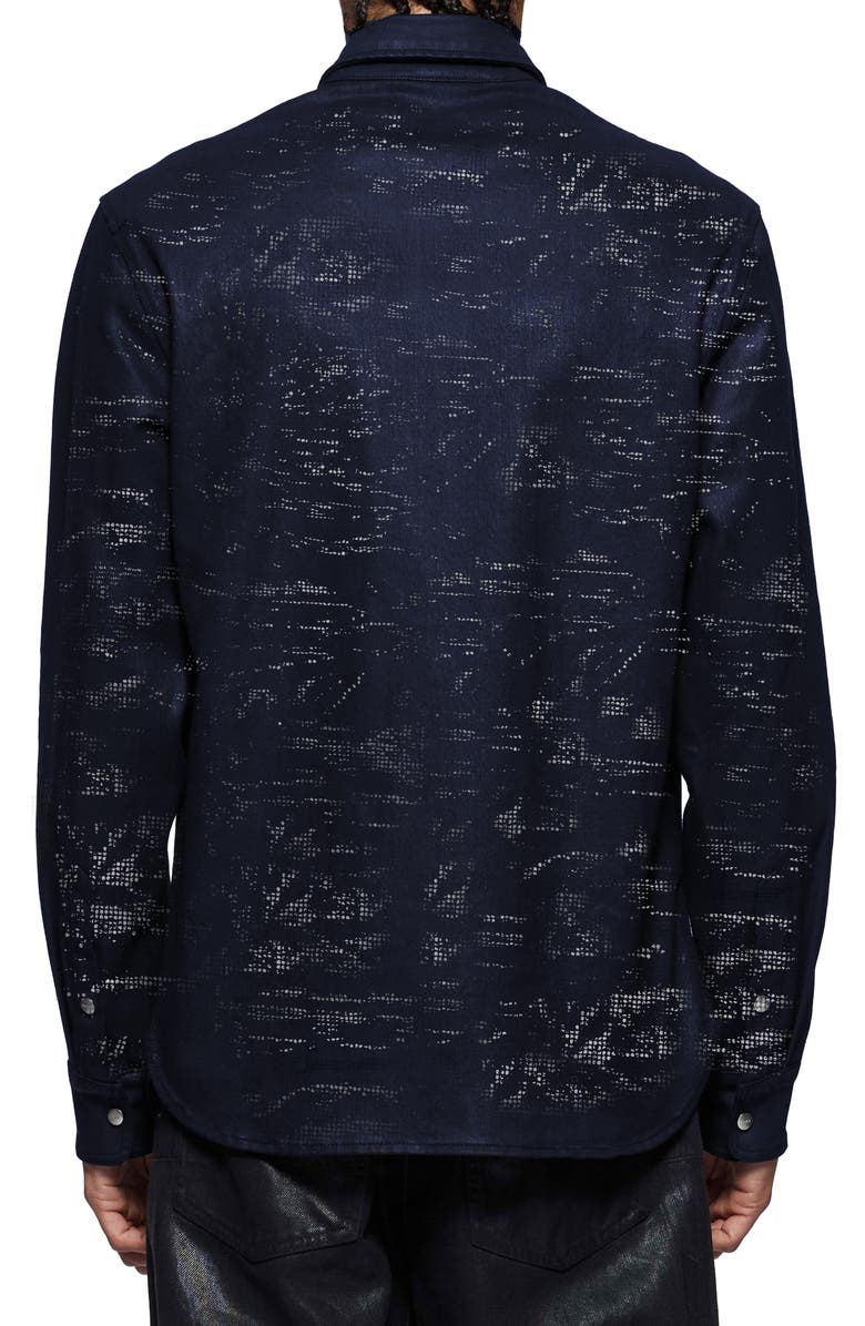 PURPLE BRAND Tiled Overlay Denim Snap Front Shirt, Alternate, color, Dark Indigo