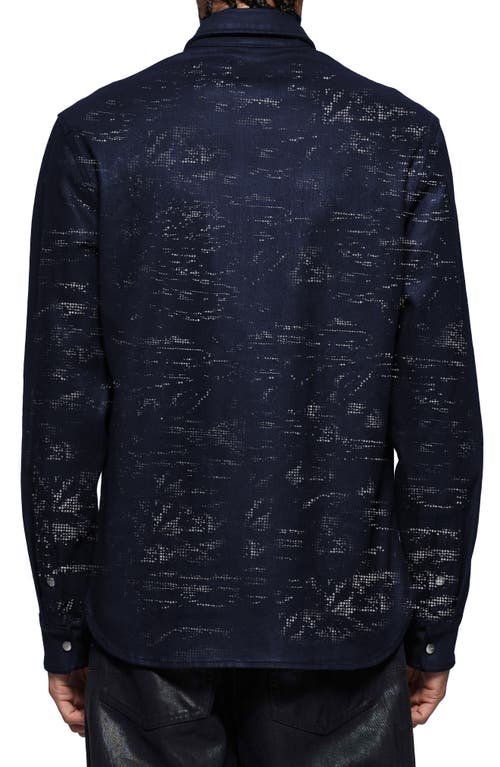 Purple Brand Tiled Overlay Denim Snap Front Shirt In Dark Indigo