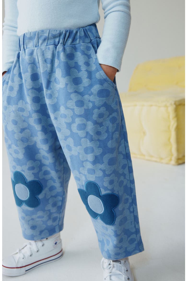Kids' Floral Barrel Leg Cotton Pants, Alternate, color, BLUE