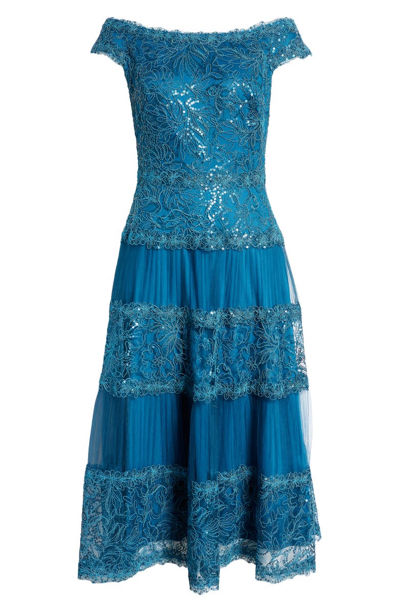 Tadashi Shoji Sequin & Corded Lace Off the Shoulder Cocktail Dress, Alternate, color, 