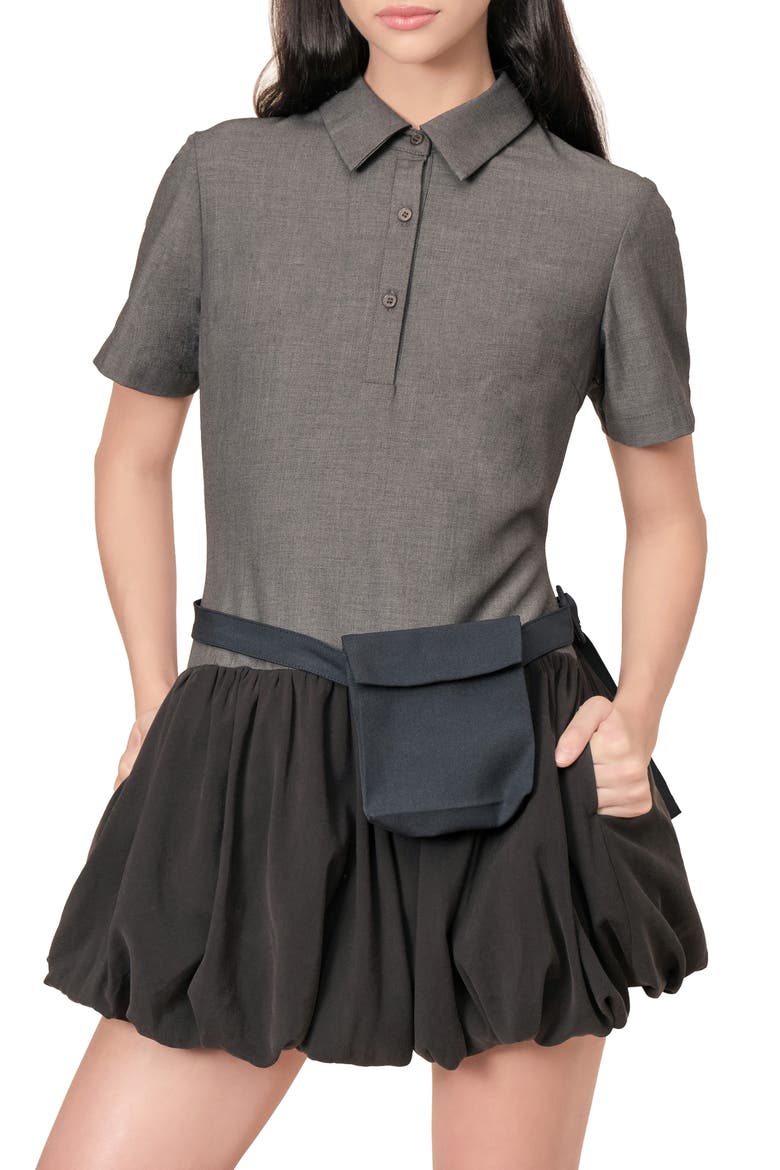 Beth Two-Tone Bubble Minidress, Alternate, color, GREY BLACK