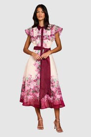 Coast Petite Floral Frill Collard Midi Dress