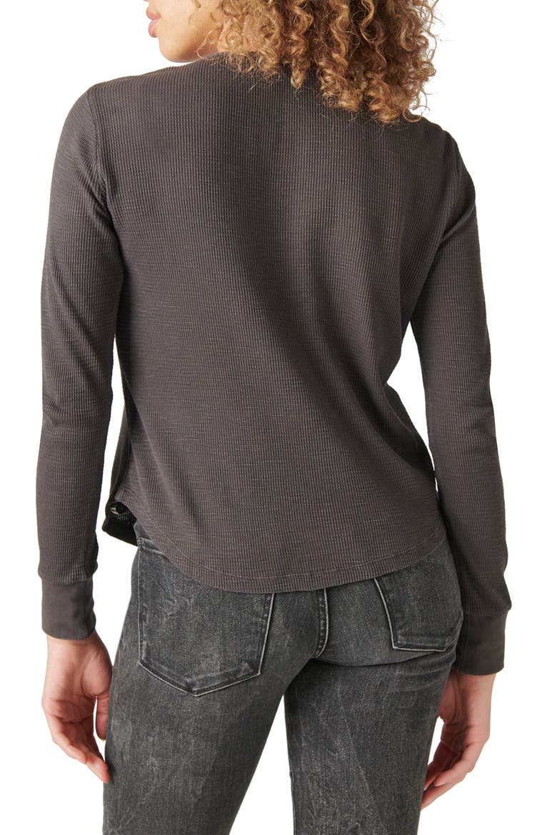 Long Sleeve Waffle Lace Top, Alternate, color, JET BLACK