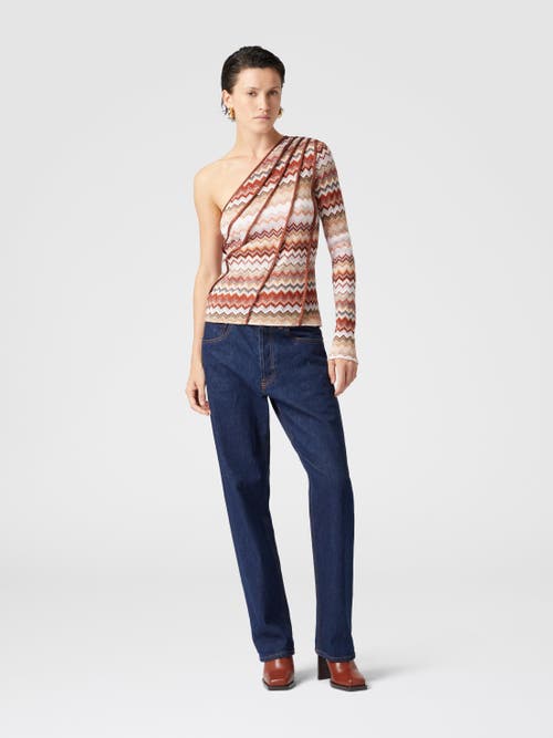 MISSONI MISSONI ONE-SHOULDER TOP WITH SERRATED LAMÉ ZIGZAG PATTERN AND RIBS