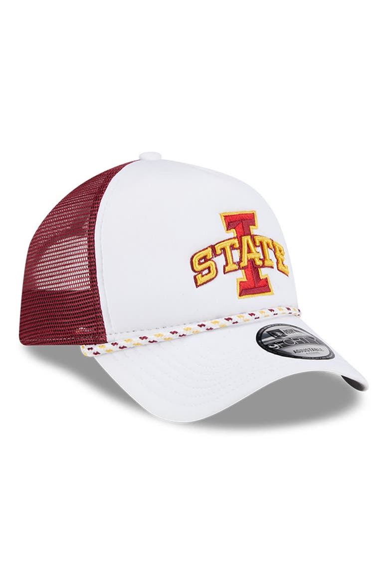 Men's New Era White/Cardinal Iowa State Cyclones Court Sport Foam A-Frame 9FORTY Adjustable Trucker Hat, Alternate, color, White