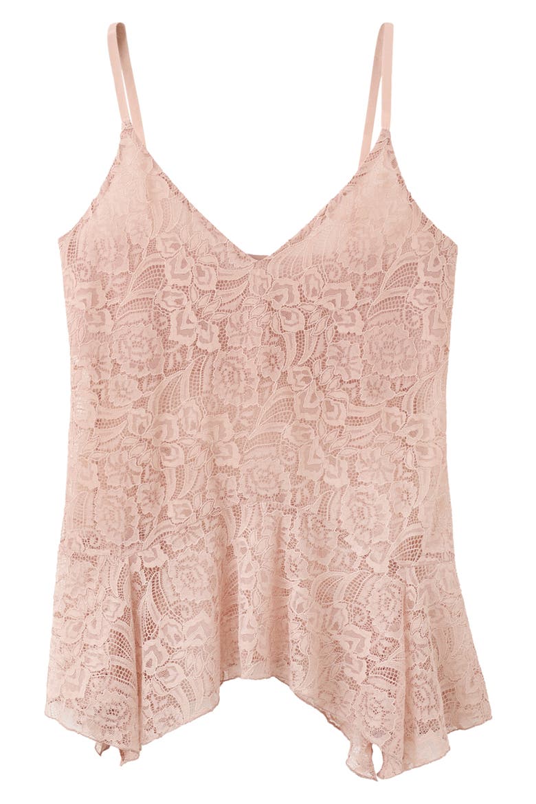 Crumble Handkerchief Lace Camisole, Alternate, color, PASTEL PINK