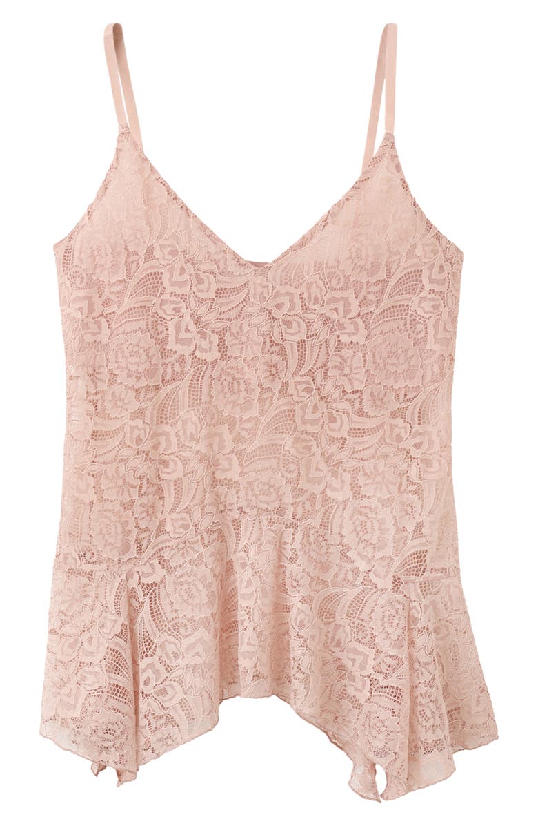 MANGO Crumble Handkerchief Lace Camisole, Alternate, color, Pastel Pink