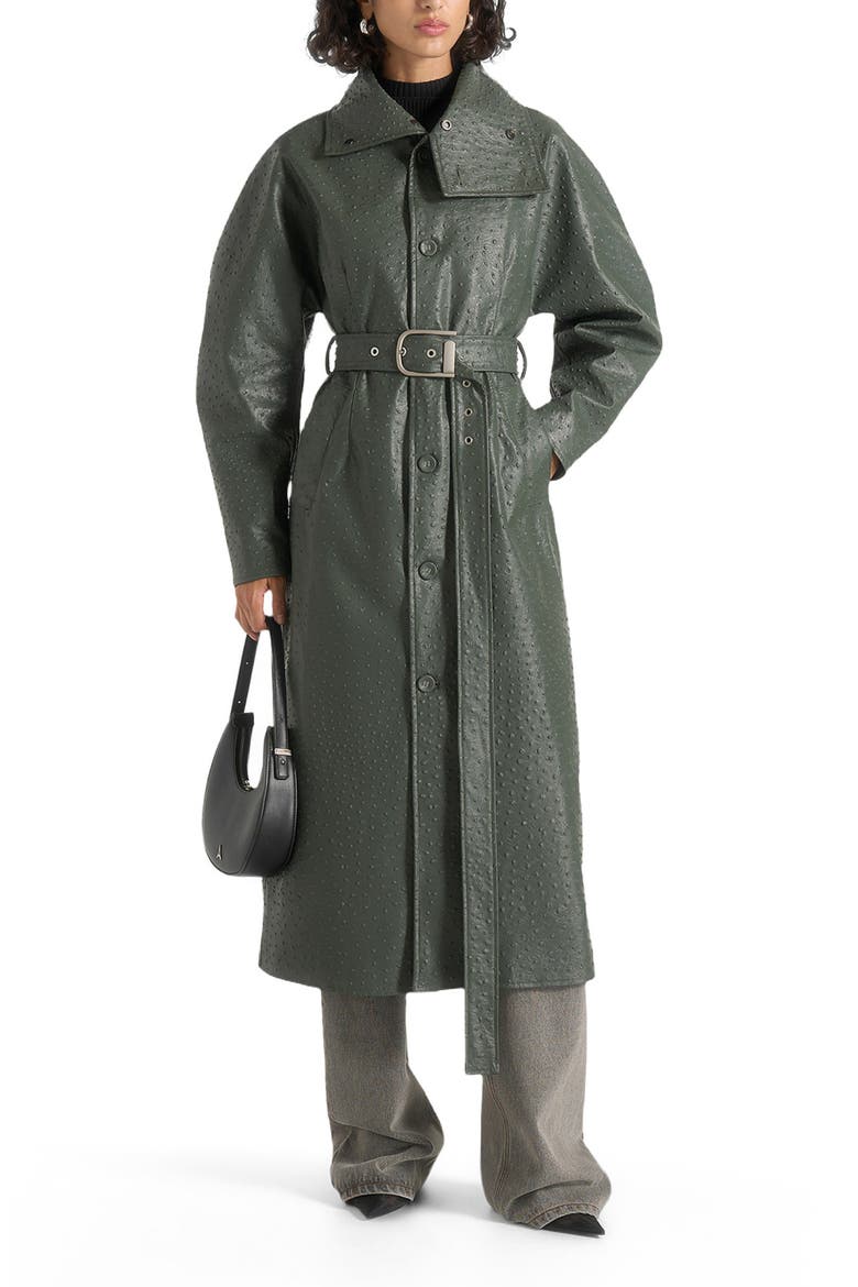 Leyna Ostrich Hourglass Belted Coat, Main, color, Sage