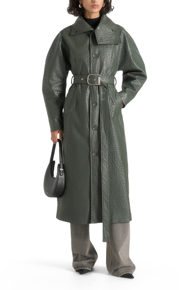 Manière De Voir Leyna Ostrich Hourglass Belted Coat, Main, color, Sage