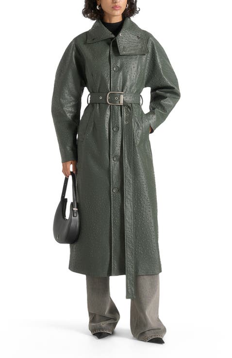 Leyna Ostrich Hourglass Belted Coat
