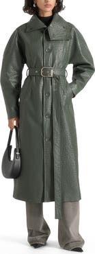 Manière De Voir Leyna Ostrich Hourglass Belted Coat