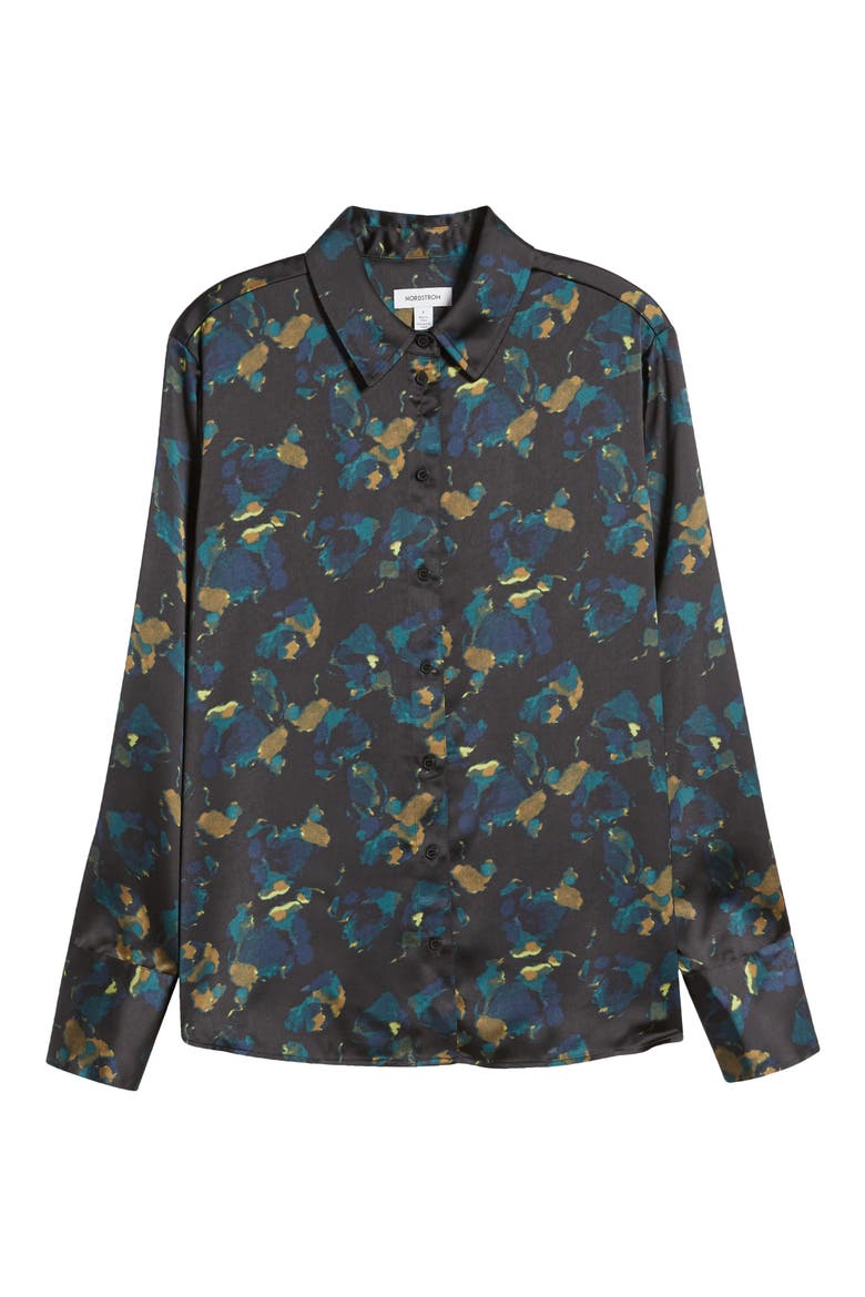 Abstract Floral Button-Up Shirt, Alternate, color, BLACK- BLUE LAYERED FLORAL