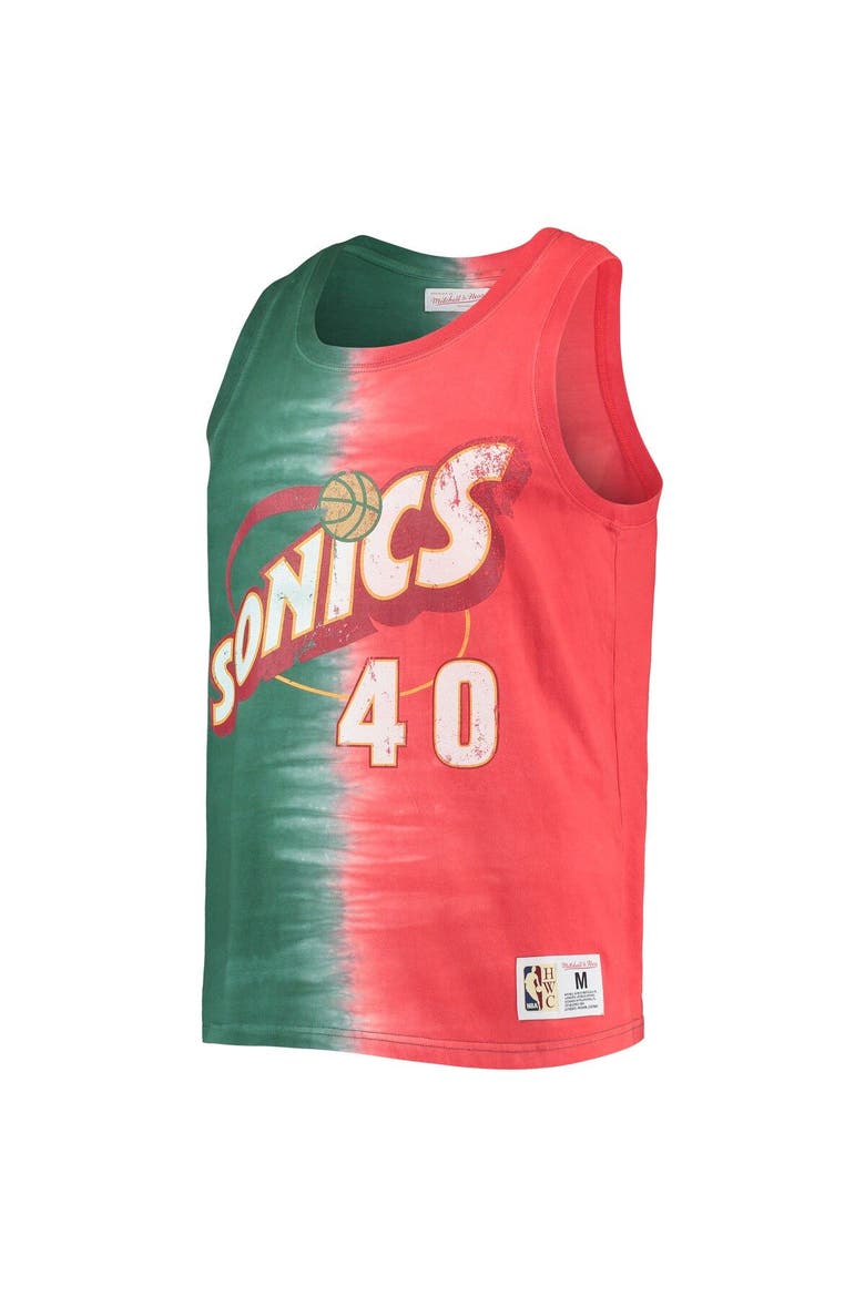 Men's Mitchell & Ness Shawn Kemp Green/Red Seattle SuperSonics Hardwood Classics Tie-Dye Name & Number Tank Top, Alternate, color, Green