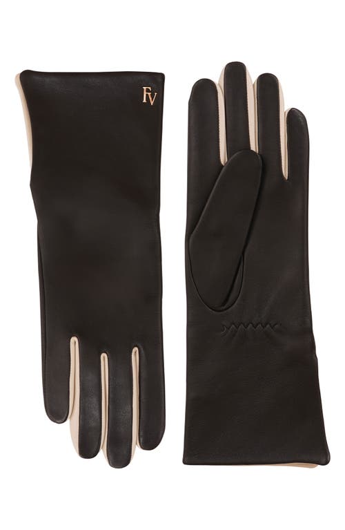 Frances Valentine Deep-V Leather Gloves in Black Multi 