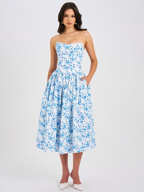 Paloma Linen Corset Draping Top Midi Dress