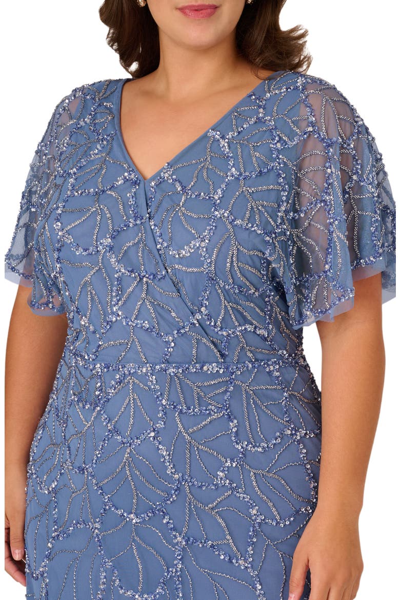Beaded Mesh Gown, Alternate, color, FRENCH BLUE