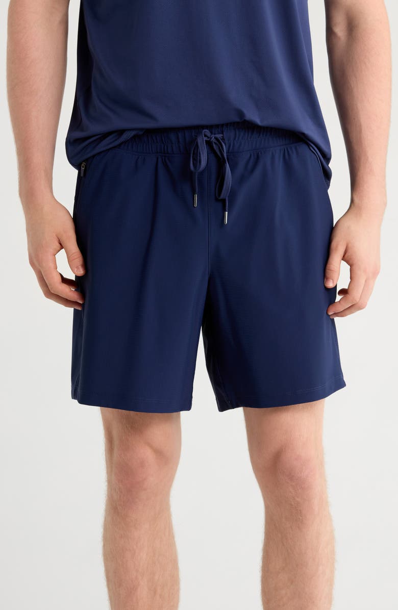 90 DEGREE BY REFLEX Warp Waffle Knit Active Shorts, Main, color, Naval Academy