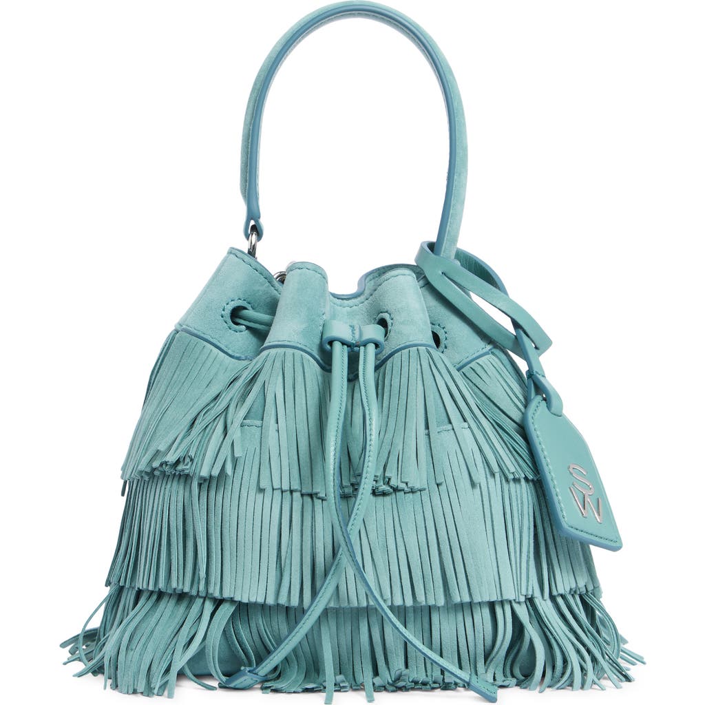 Stuart Weitzman Mini Rae Fringe Bucket Bag In Green