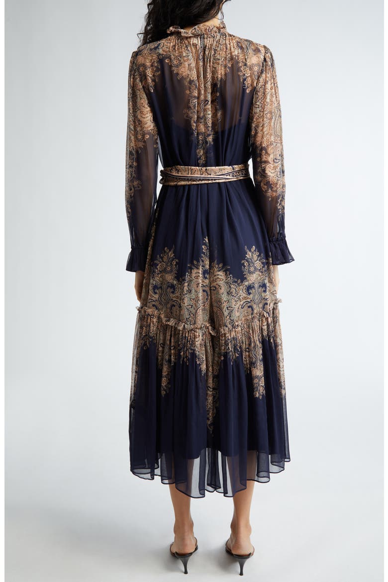 Natura Floral Paisley Belted Long Sleeve Midi Dress, Alternate, color, NAVY PAISLEY