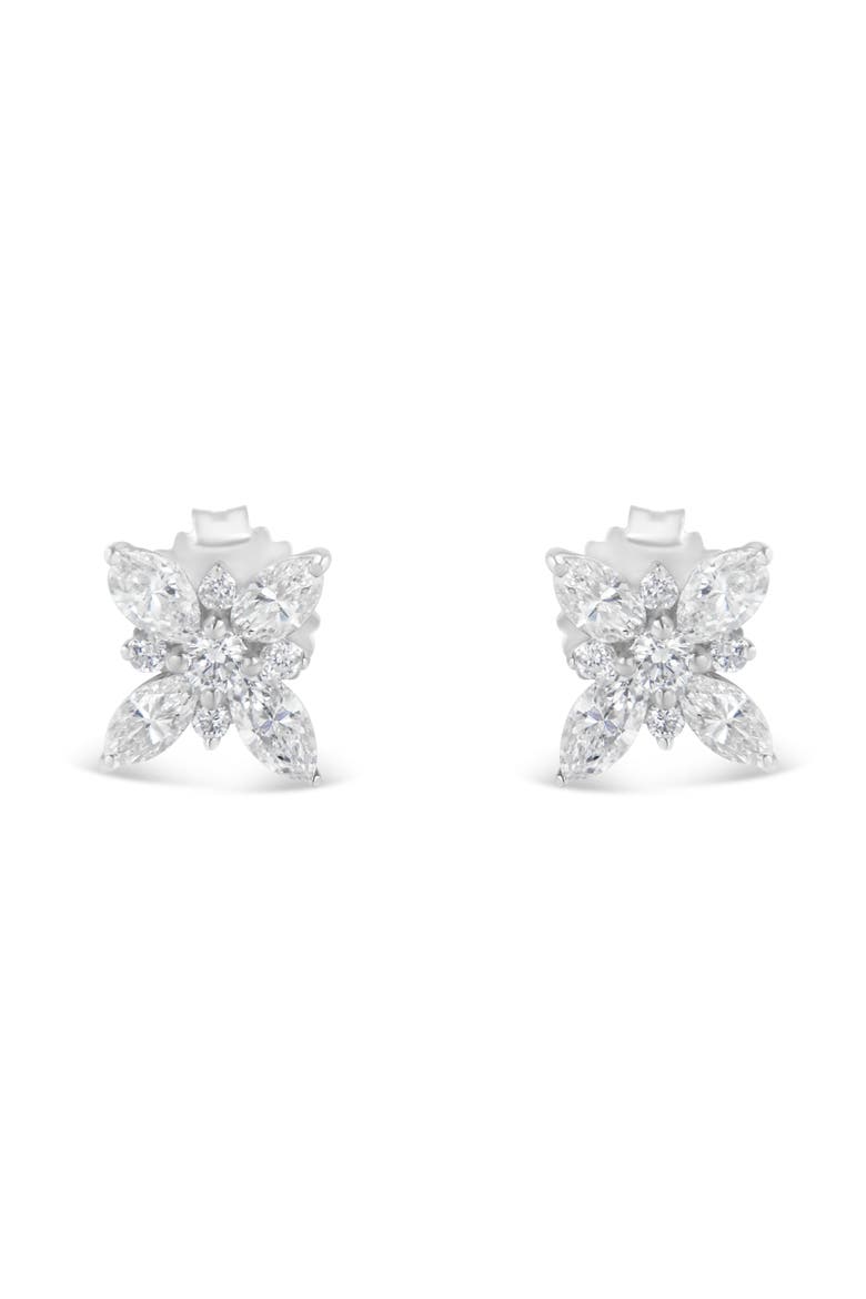 14K White Gold Marquise Diamond Flower Stud Earring, Alternate, color, White Gold