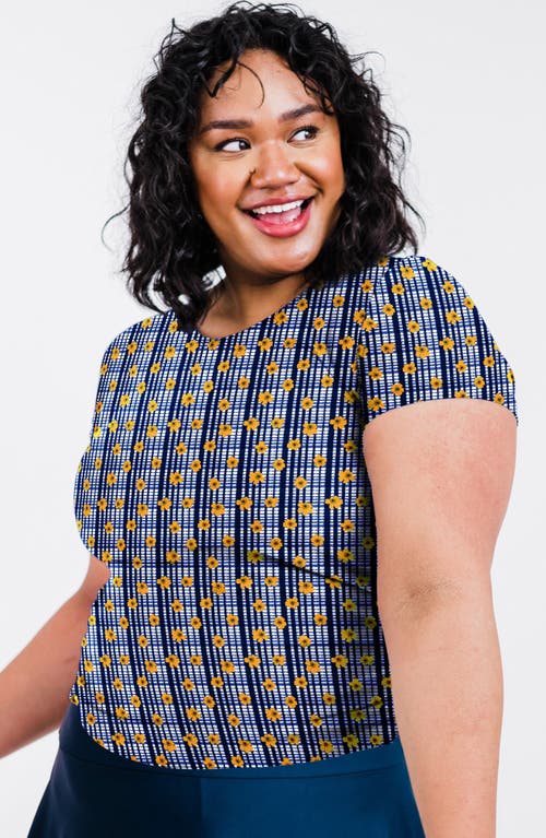 Calypsa Plus Size Short Sleeve Adele Swim Top In Blue