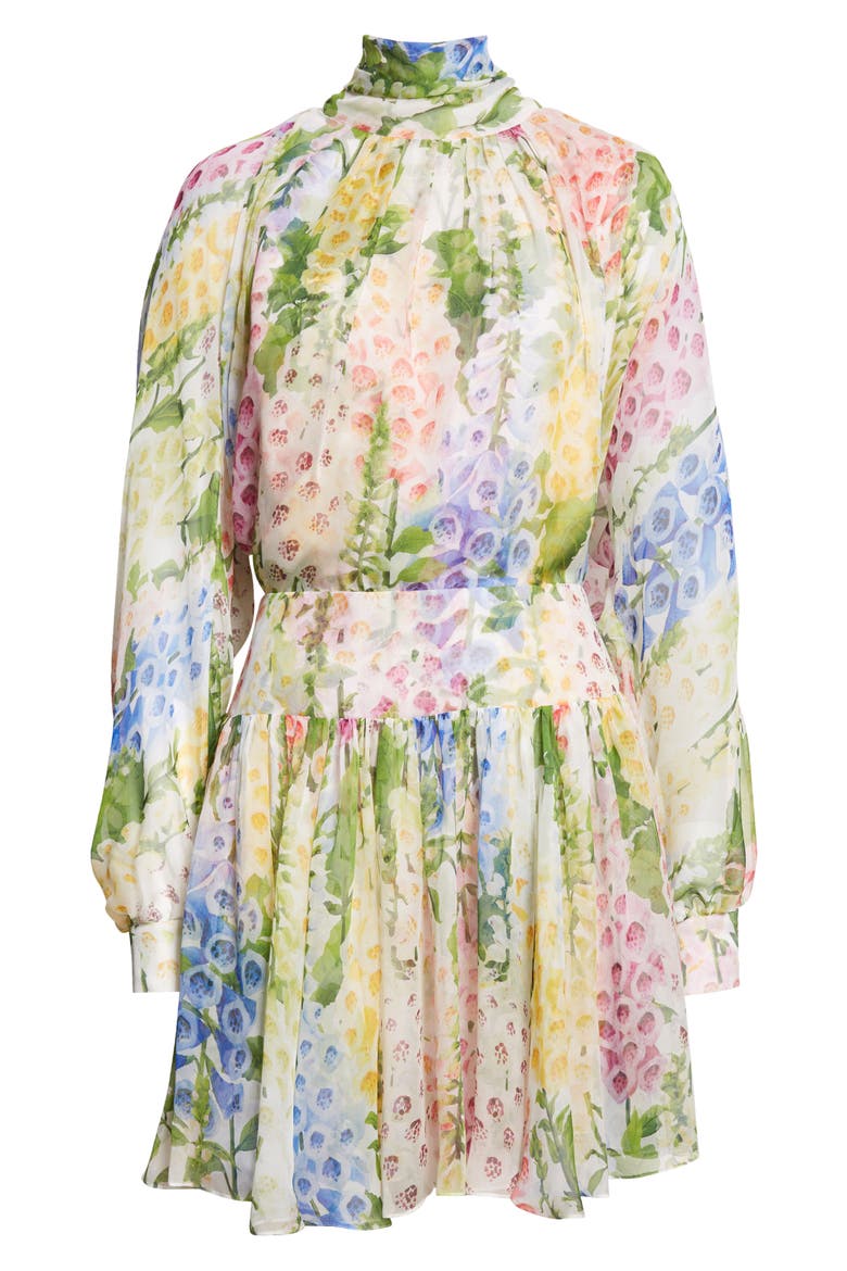 Foxglove Long Sleeve Silk Chiffon Dress, Alternate, color, WHITE MULTI