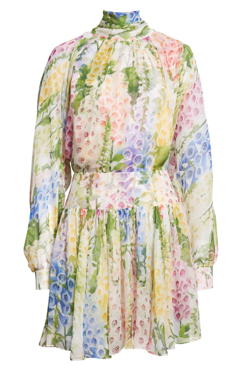 Oscar de la Renta Foxglove Long Sleeve Silk Chiffon Dress, Alternate, color, White Multi