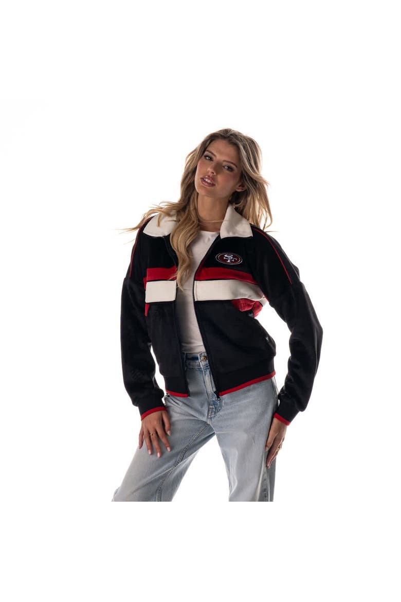 Women's The Wild Collective Black San Francisco 49ers Cropped Corduroy Full-Zip Bomber Jacket, Alternate, color, Black