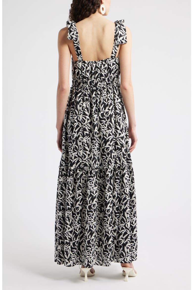 Tie Strap Floral Print Maxi Dress, Alternate, color, BLACK- IVORY ABSTRACT FOLIAGE