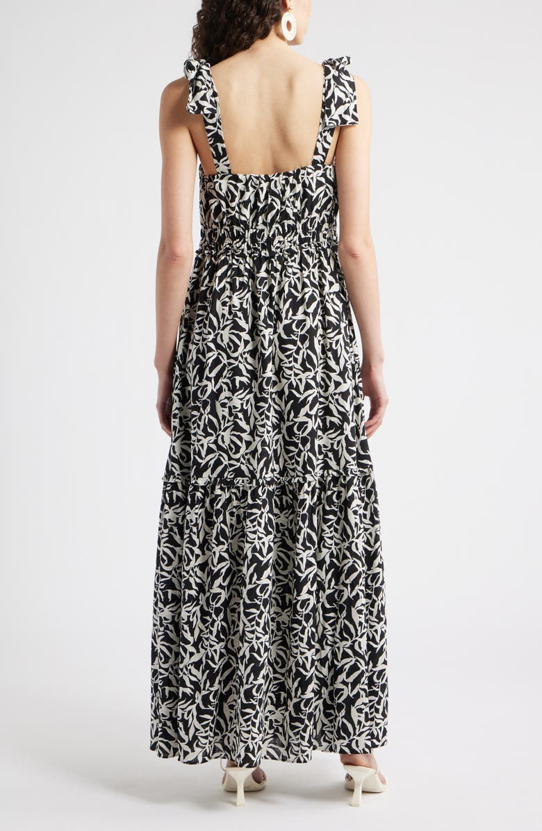 Chelsea28 Tie Strap Floral Print Maxi Dress, Alternate, color, Black- Ivory Abstract Foliage