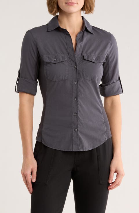 Three-Quarter Sleeve Button-Up Shirt